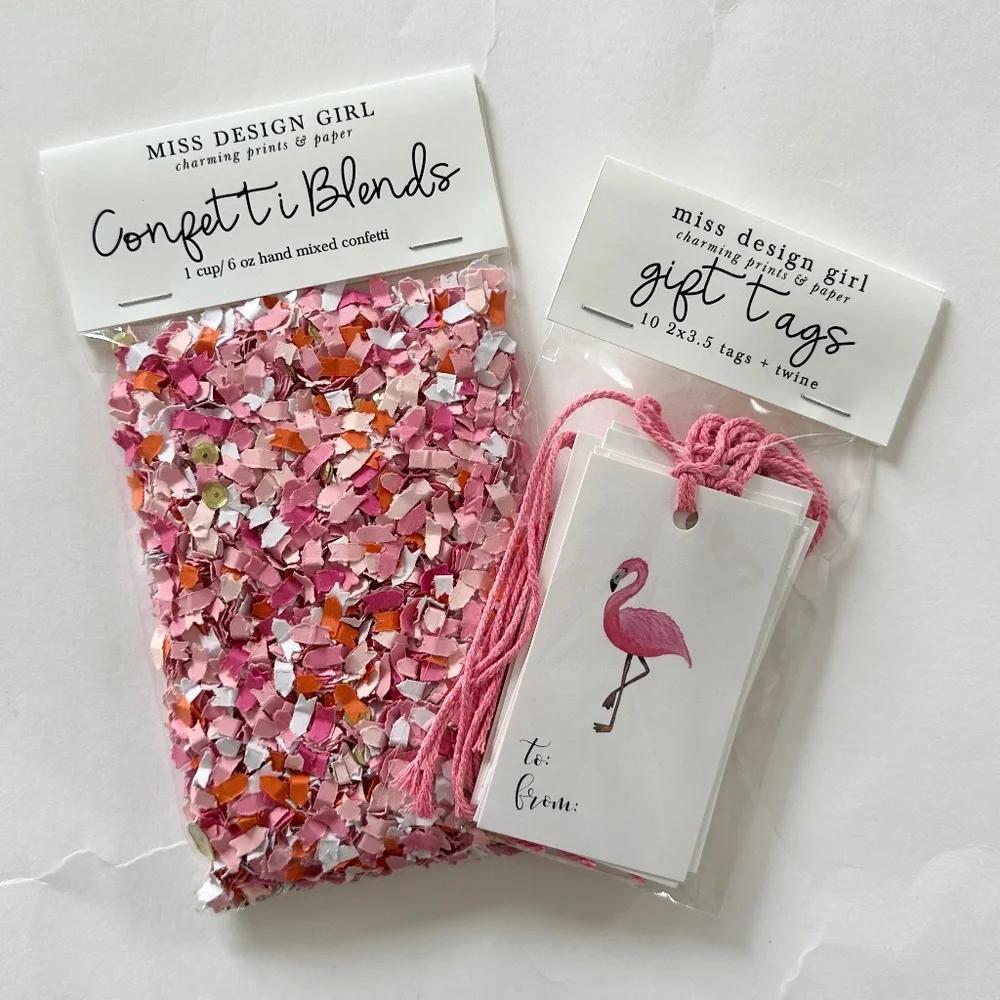 Pink Flamingo Themed Confetti Blend Gift Tag Bundle